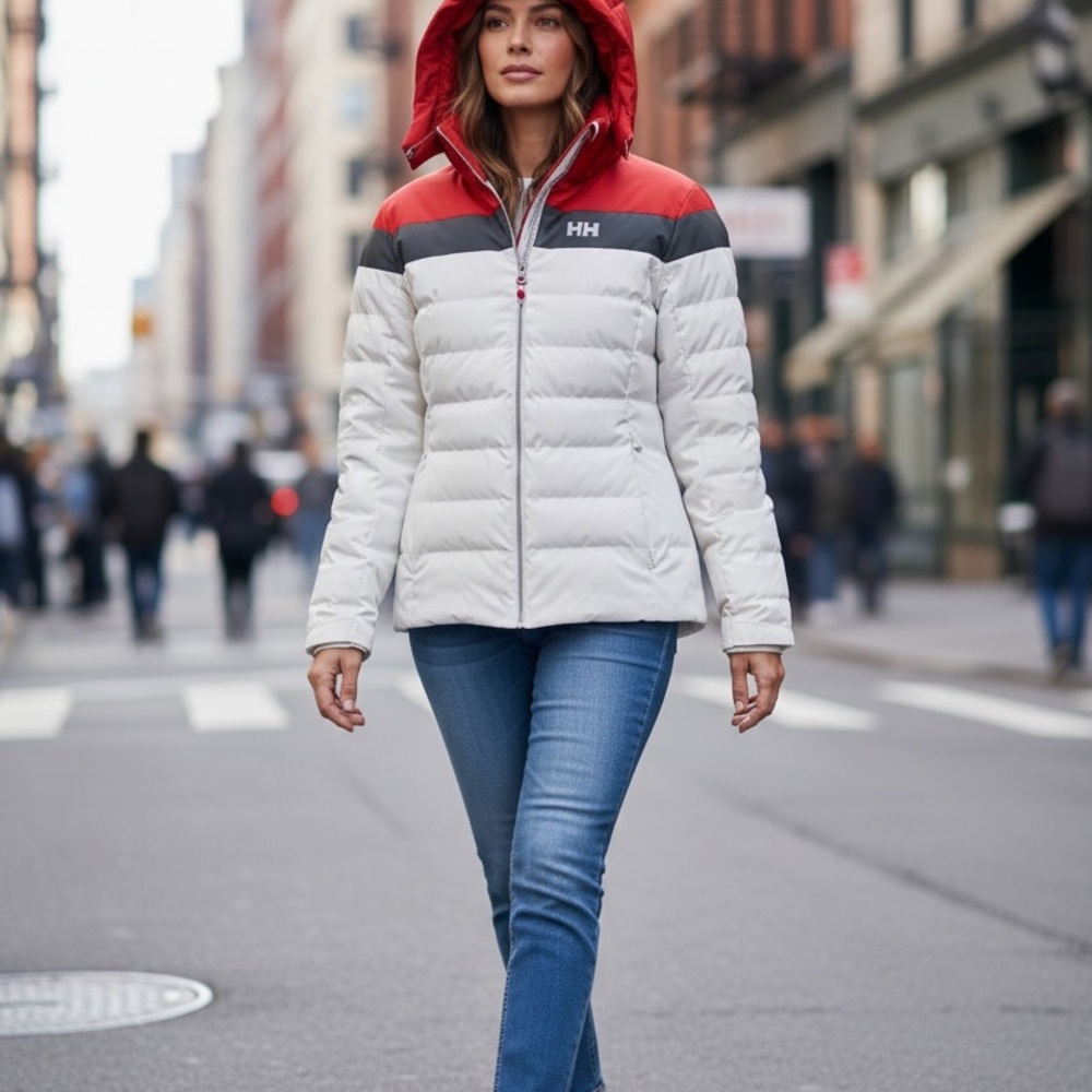Helly Hansen Women's Red, Gray, and White Ski Jacket